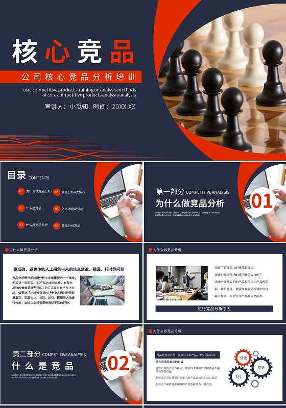 橙蓝简约公司核心竞品分析培训动态PPT模板宣传PPT动态互联网思维培训