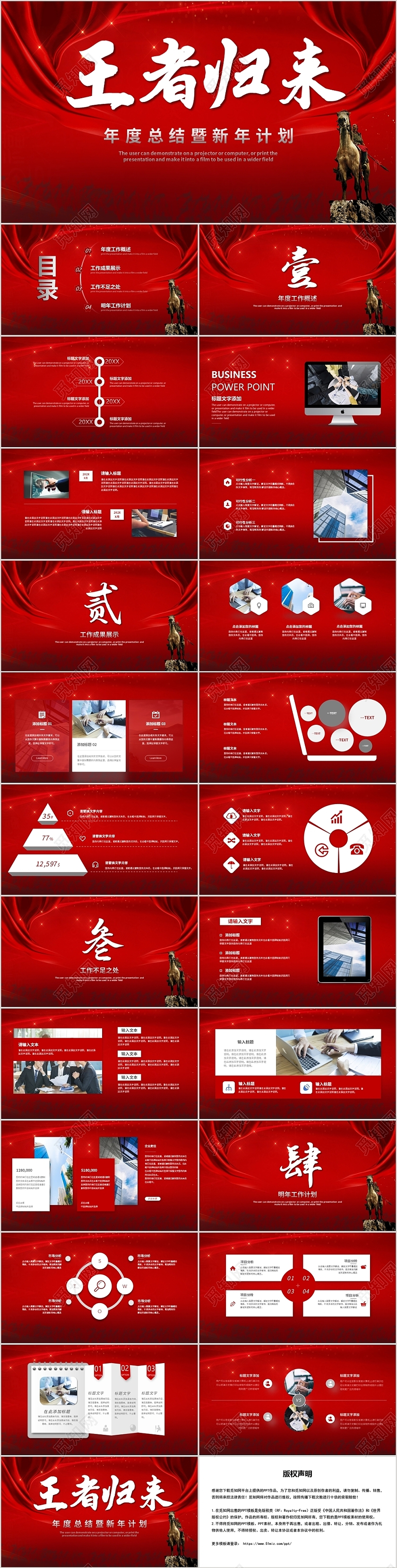 红色简约风王者归来年终总结PPT