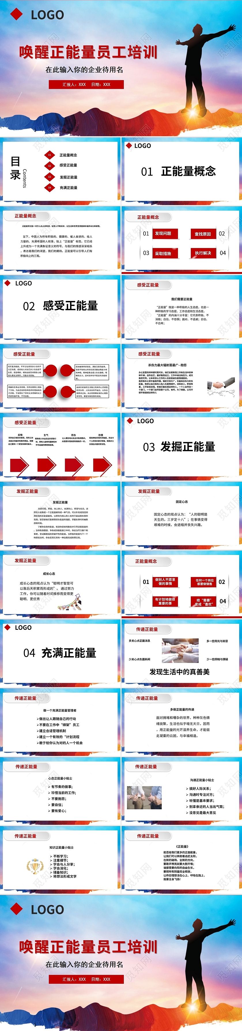 简约大气红色正能量员工培训课件唤醒正能量