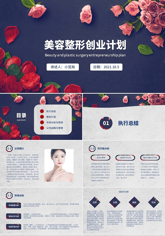 彩色水彩简约商务风格美容整形创业计划企业培训PPT课件