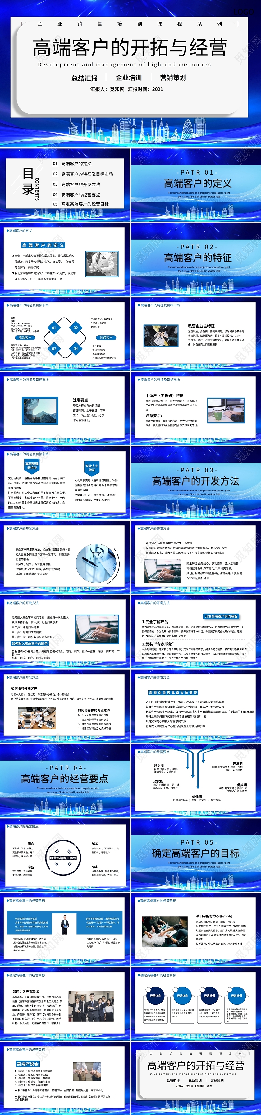 蓝色企业销售培训高端客户的开拓与经营PPT模板高端客户开拓