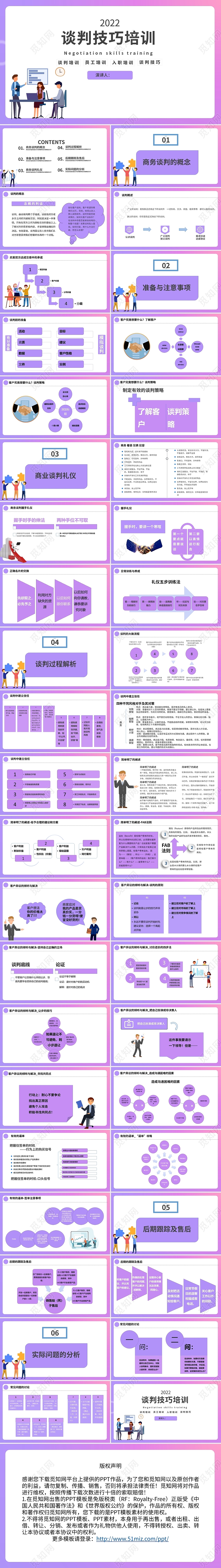 紫色水彩简约商务谈判技巧培训PPT模板