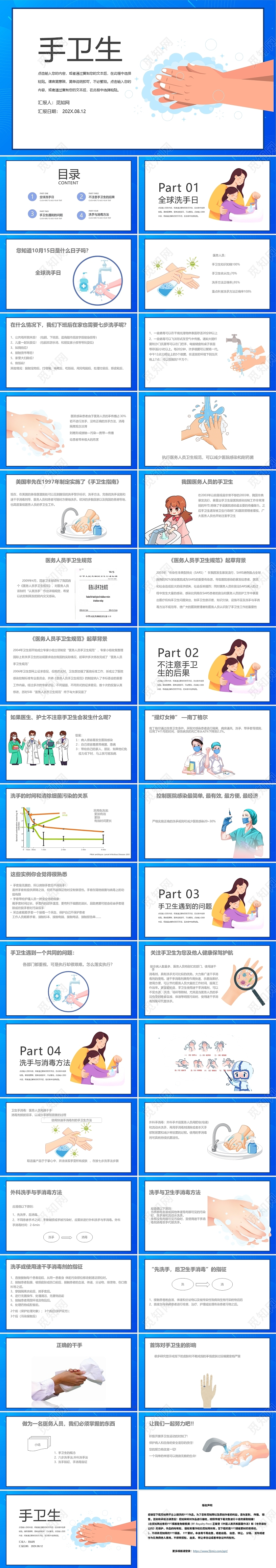 蓝色清新简约全球洗手日手卫生知识培训ppt课件