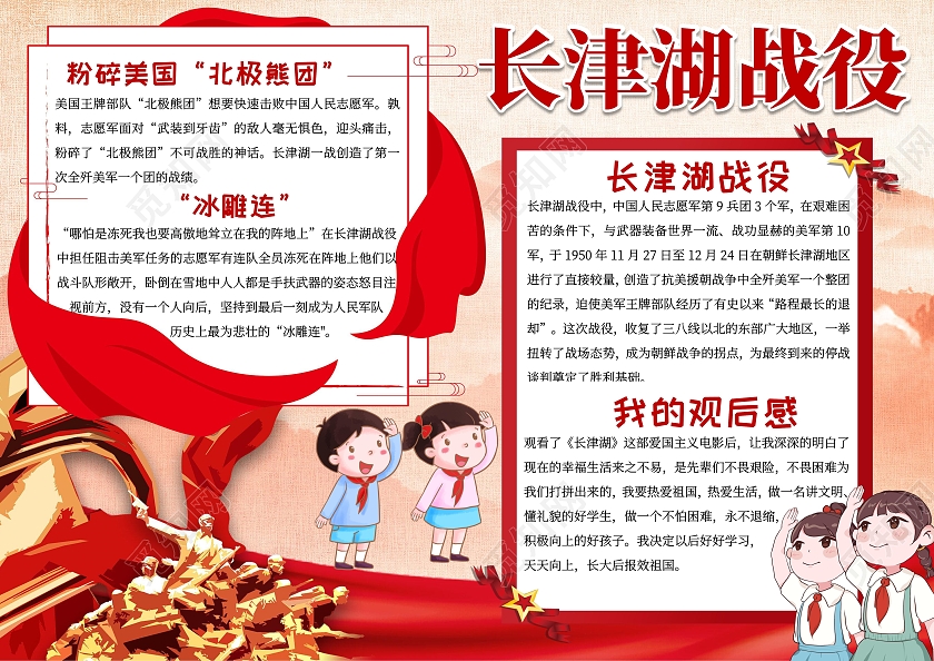 黄色卡通长津湖战役长津湖小报手抄报爱国小报手抄报