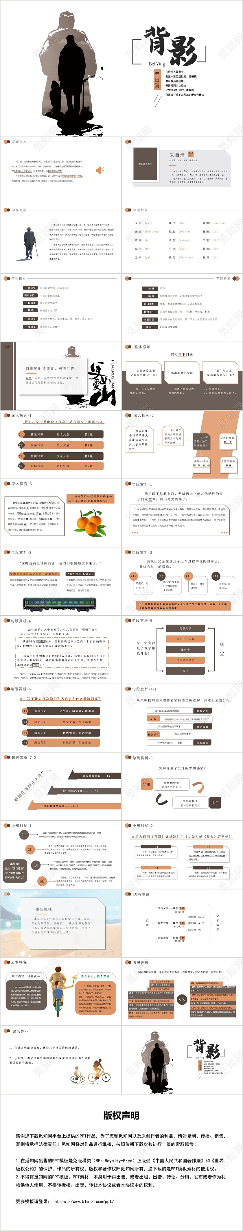 白色简约风初中语文背影PPT模板