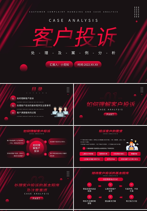 粉黑简约客户投诉及处理案例分析PPT模板宣传PPT动态PPT