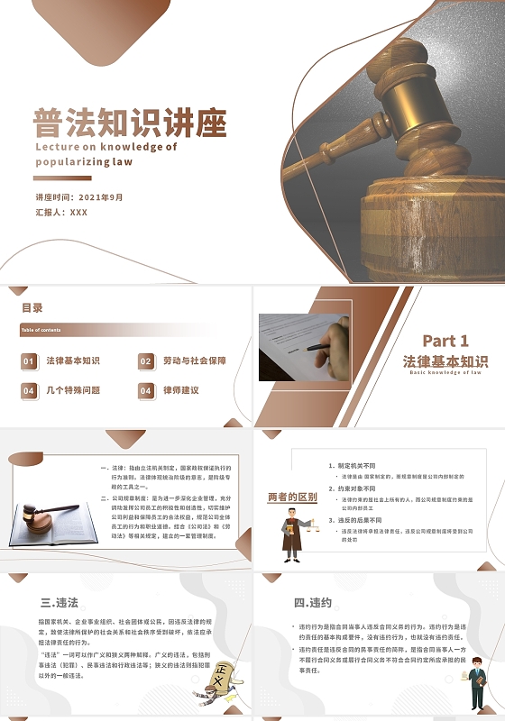 棕色简约风格法律相关主题PPT普法知识讲座