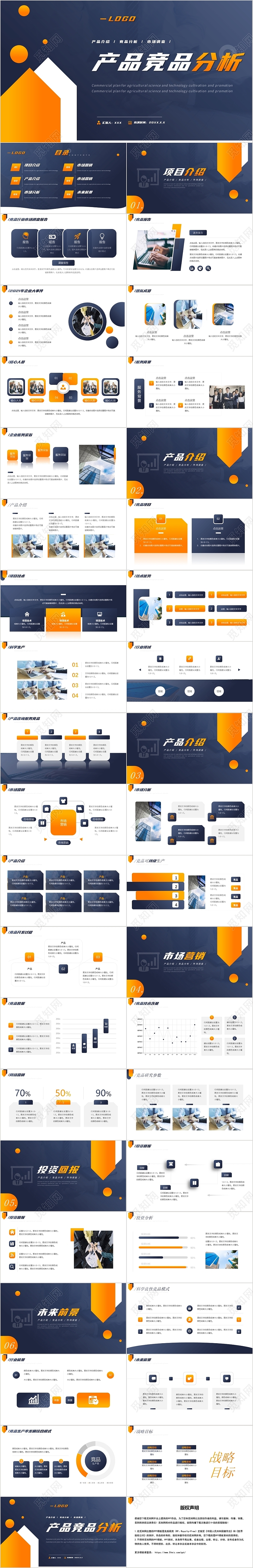 蓝色简约风产品竞品分析PPT模板谁是演说家