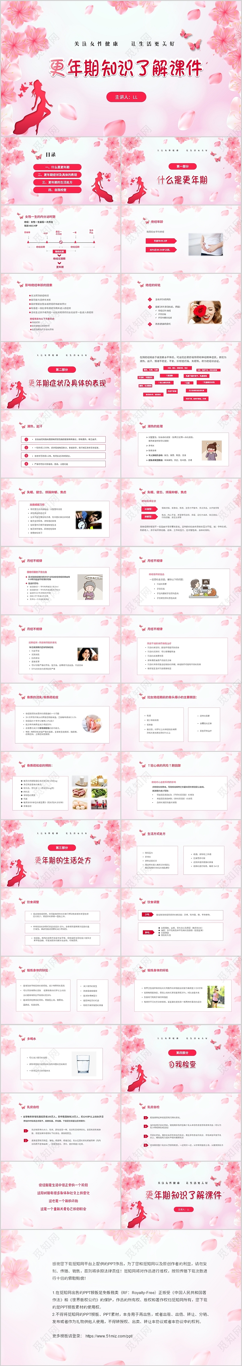 粉色温馨关爱女性健康女生更年期知识课件PPT