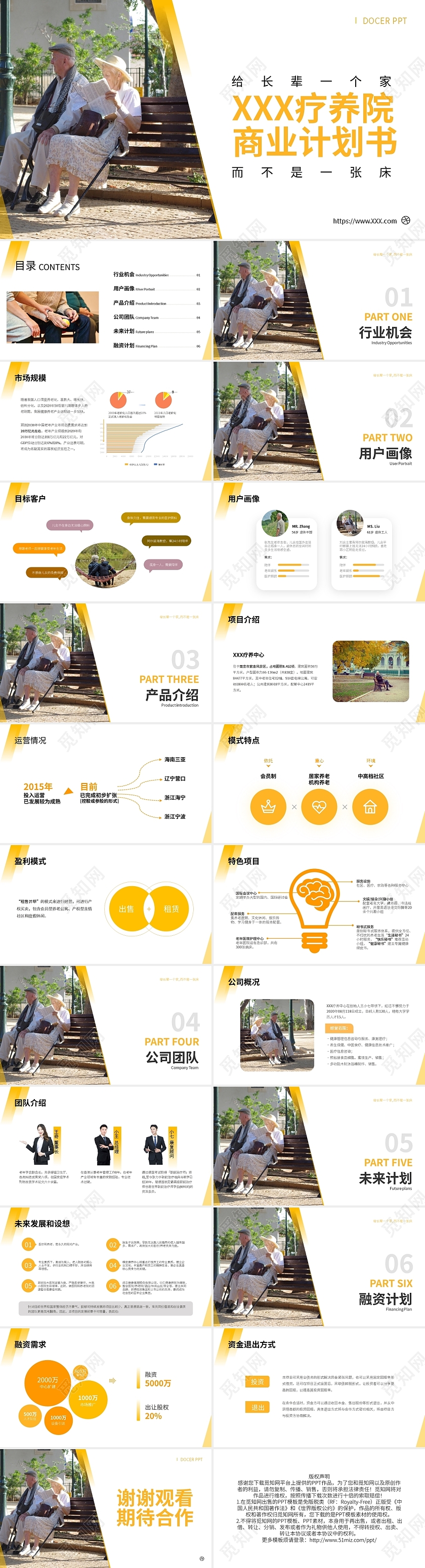 黄色简约养老院项目商业计划书PPT模板宣传PPT动态PPT