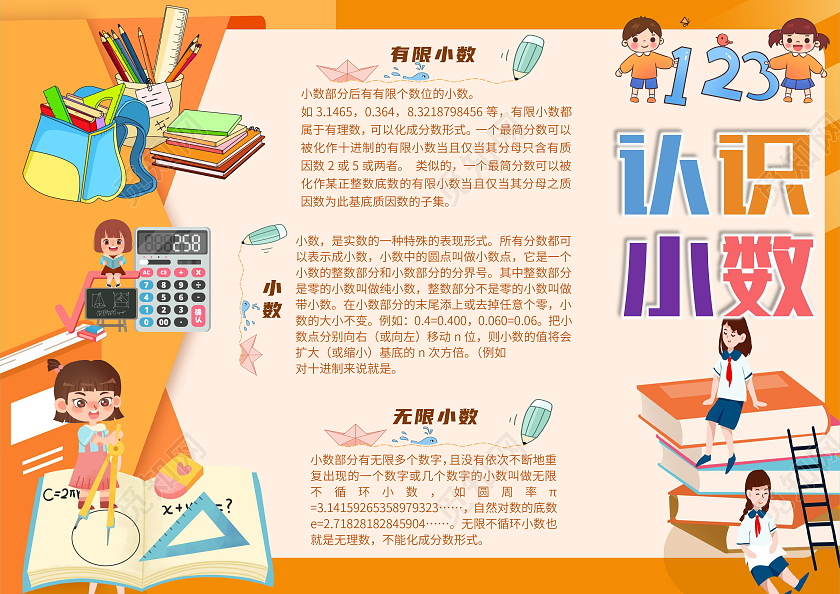 橙色卡通认识小数数学小报手抄报认识小数小数的奥秘小数点数学小认识小数小数的奥秘小数点数学小数有趣的数学小数乘法