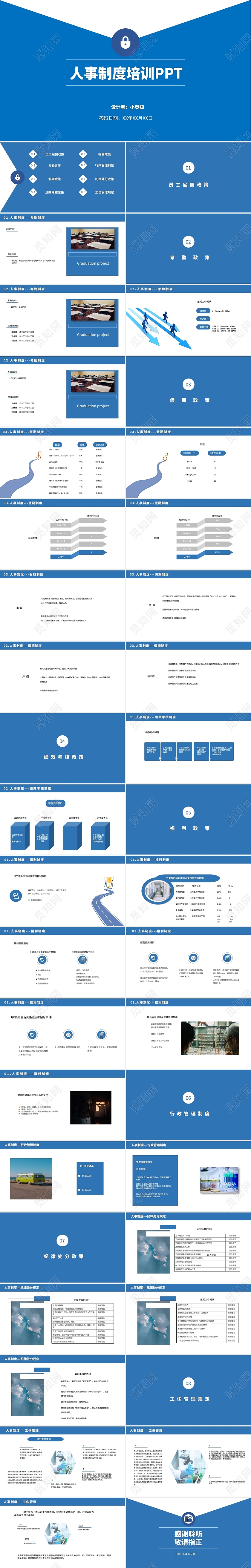 蓝色简约大气低调商务通用2021彩色人事制度人事制度ppt