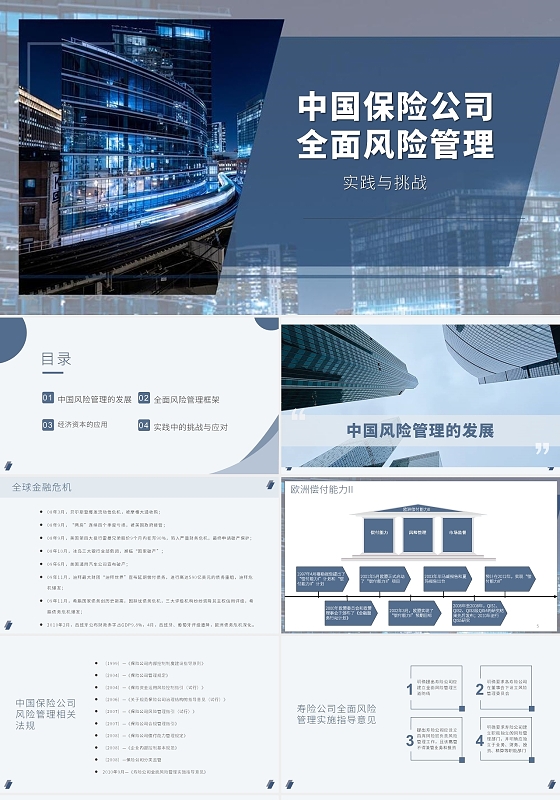 2021商务蓝色中国保险公司全面风险管理PPT模板