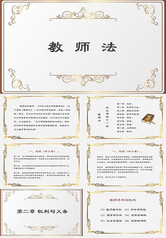 灰色简约风教师法介绍法律PPT模板