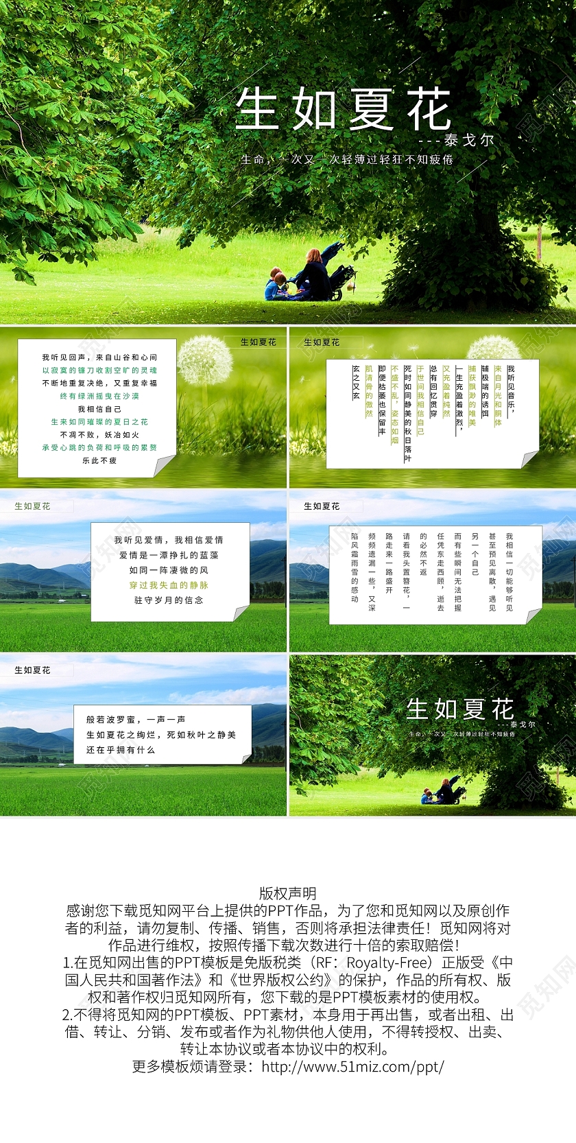 绿色简约生如夏花PPT模板宣传PPT动态PPT朗诵