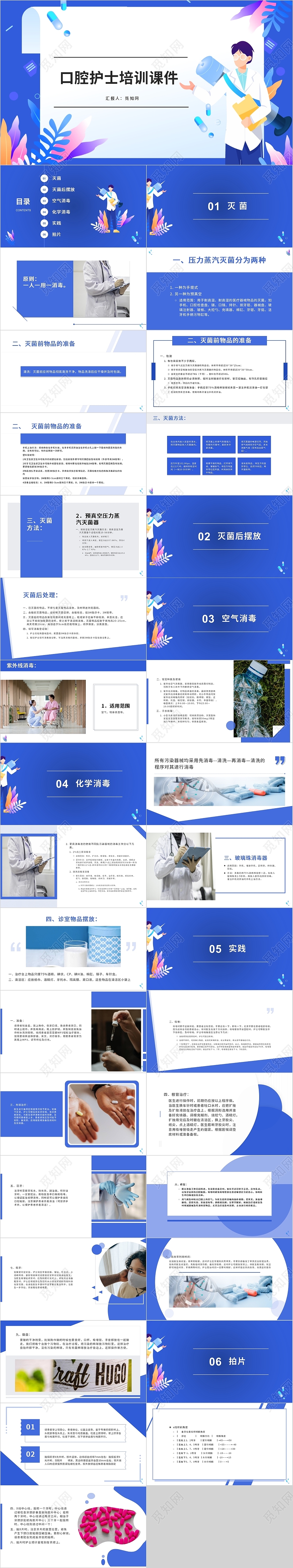 蓝色医疗健康教育培训简洁口腔护士培训PPT模板