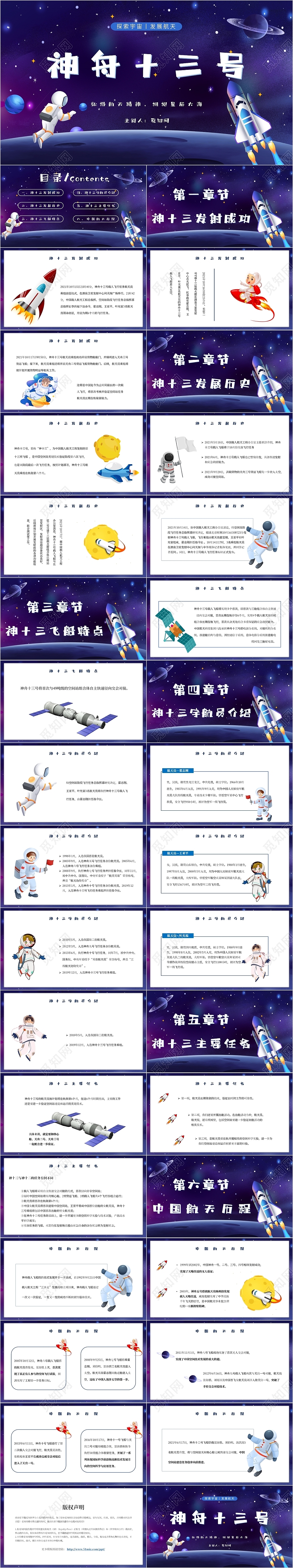 蓝色大气中国航天梦航空航天神舟十三航天飞船主题PPT模板神州十三