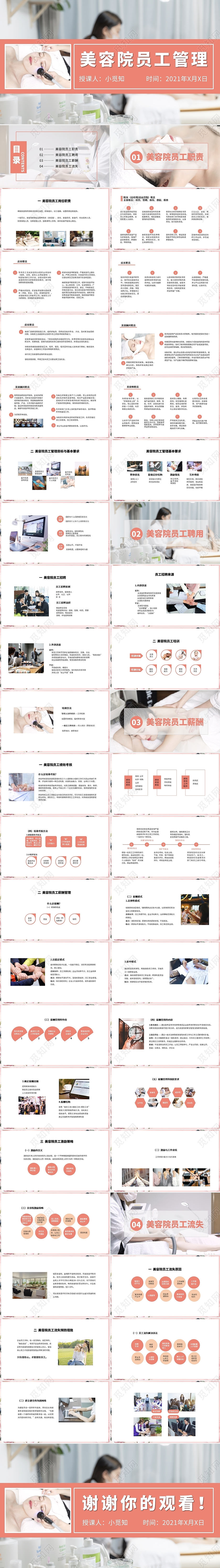 温柔粉色风格美容院员工管理PPT课件全集