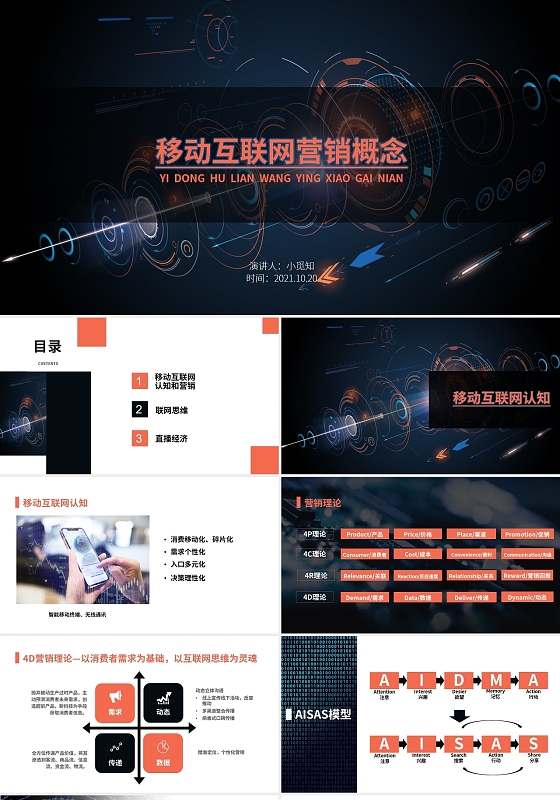 黑色商务风互联网汇报总结PPT移动互联网营销