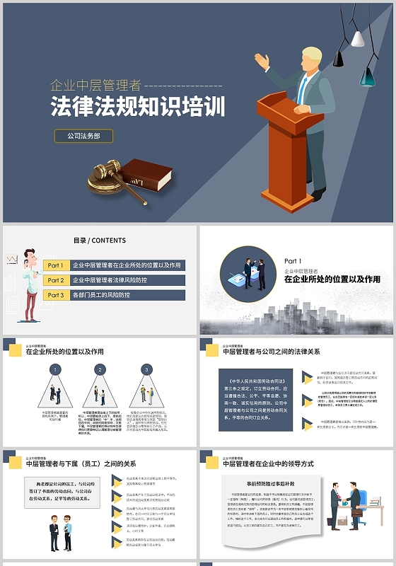蓝色简约企业中层管理者法律法规知识培训ppt
