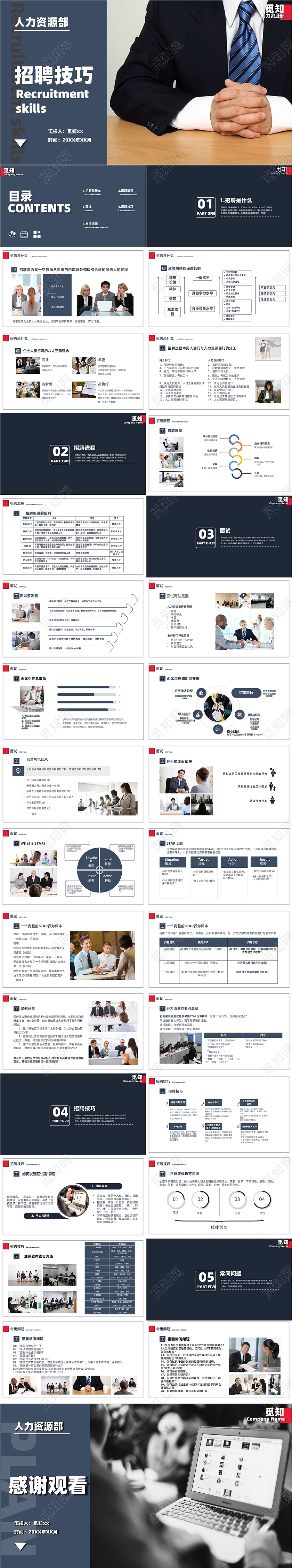 蓝色商务通用简约风格招聘技巧应聘常识ppt模板