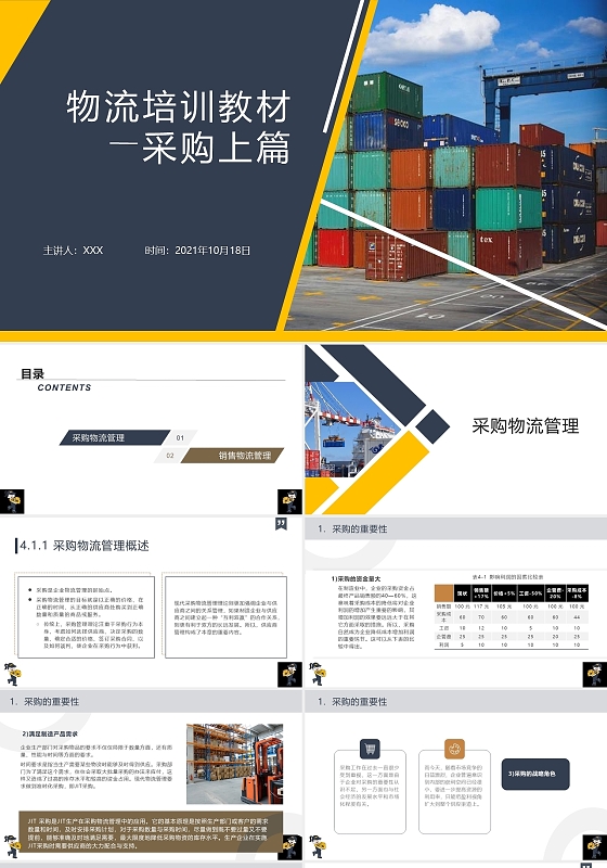蓝色白色简约物流培训教材采购上篇PPT