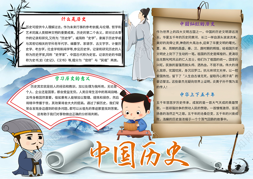 蓝色古风中国历史小报手抄报古风历史小报