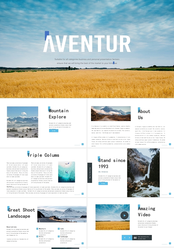 蓝色自然风光商务简约欧美ppt模版风景