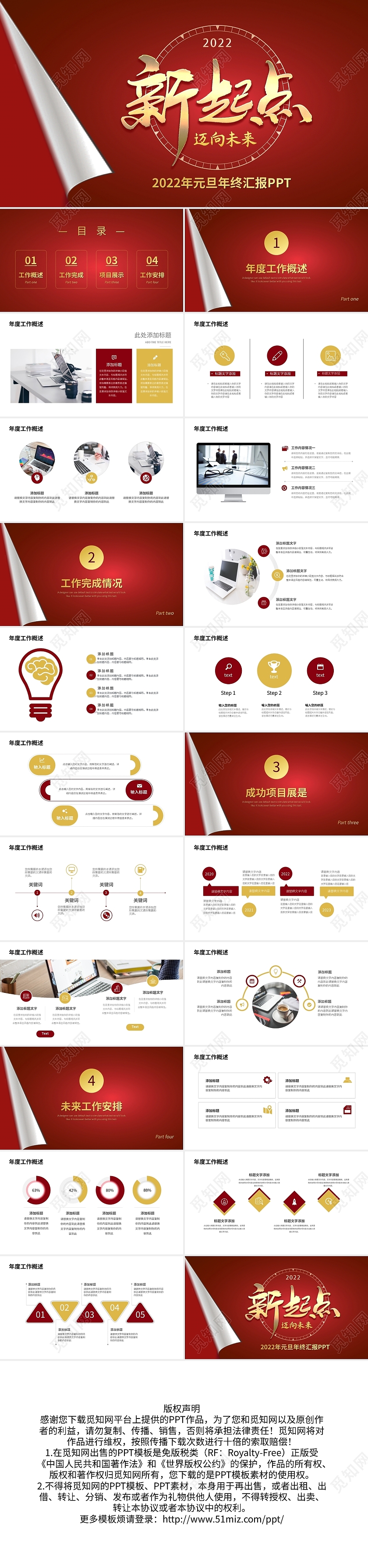 红金商务2022年元旦年终汇报PPT模板宣传PPT动态PPT