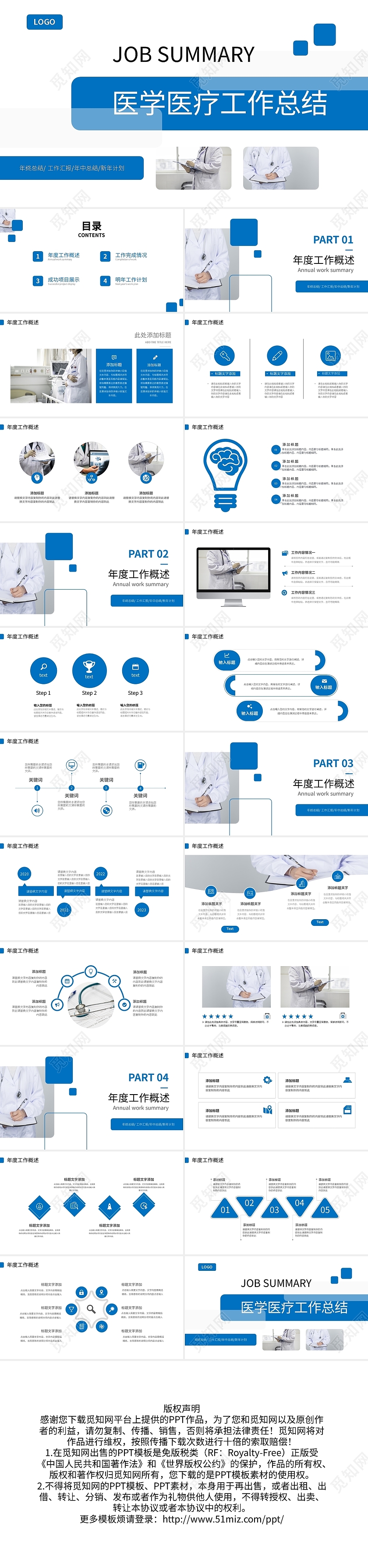 蓝色简约医学医疗工作总结PPT模板宣传PPT动态PPT