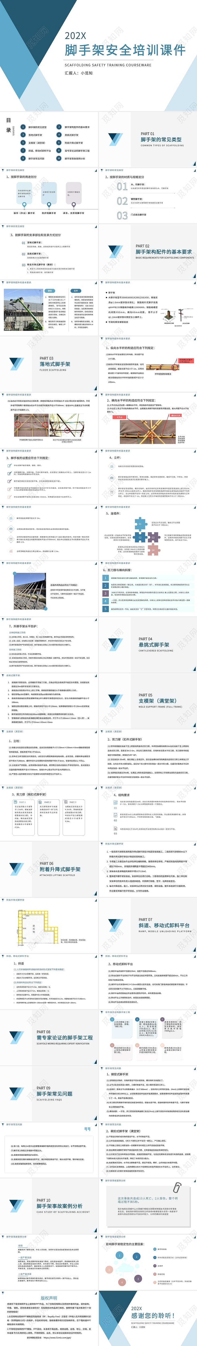 蓝色简约脚手架安全培训课件PPT模板