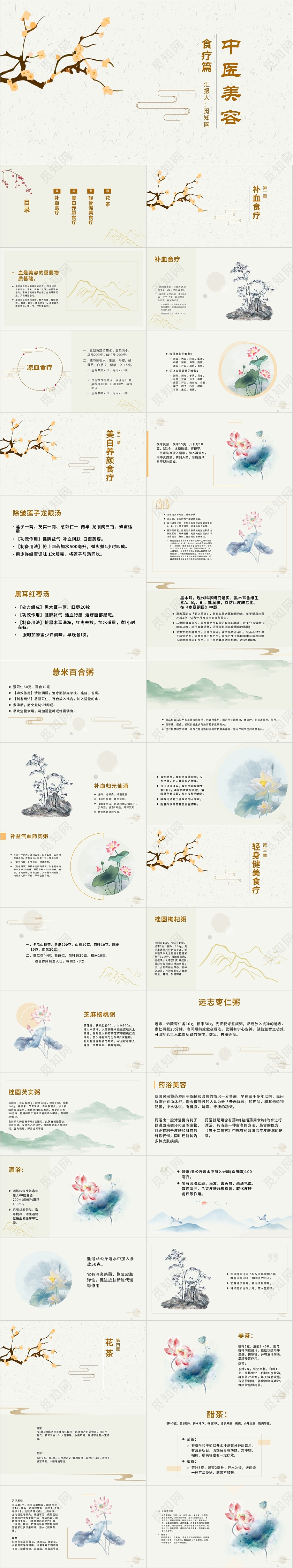 黄色金黄色国风中国风传统文化古典中医美容PPT模板教育培训中医美容2