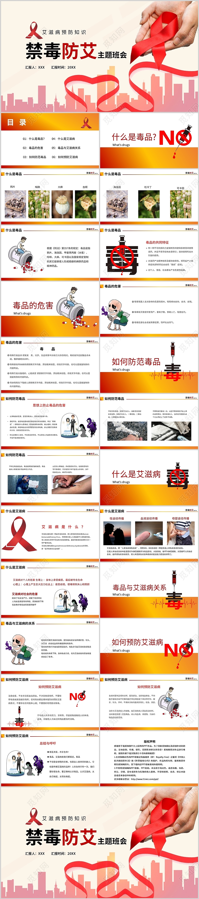 远离毒品预防艾滋病禁毒防艾主题班会通用PPT模板远离毒品预防艾滋病主题班会