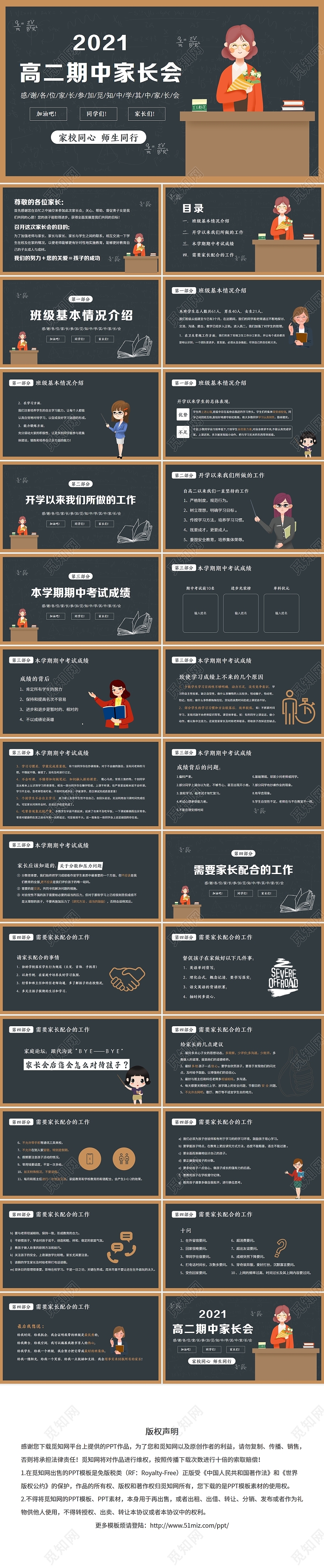绿色黑板风2021高二期中家长会PPT课件