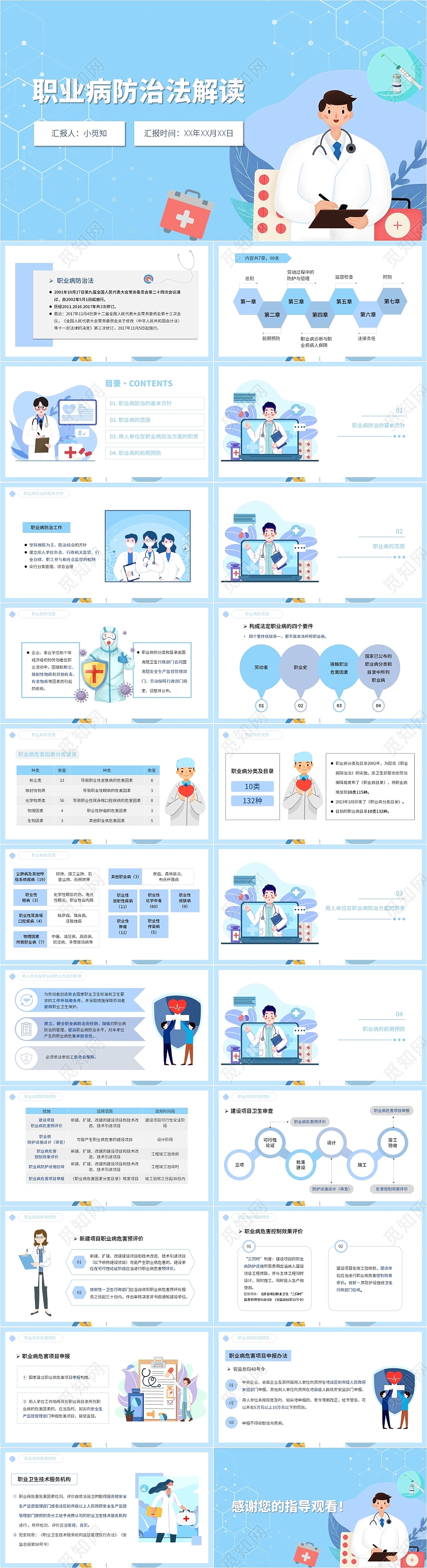 绿白多彩简约大气扁平卡通风职业病防治法解读PPT模板职业病防治法解读1