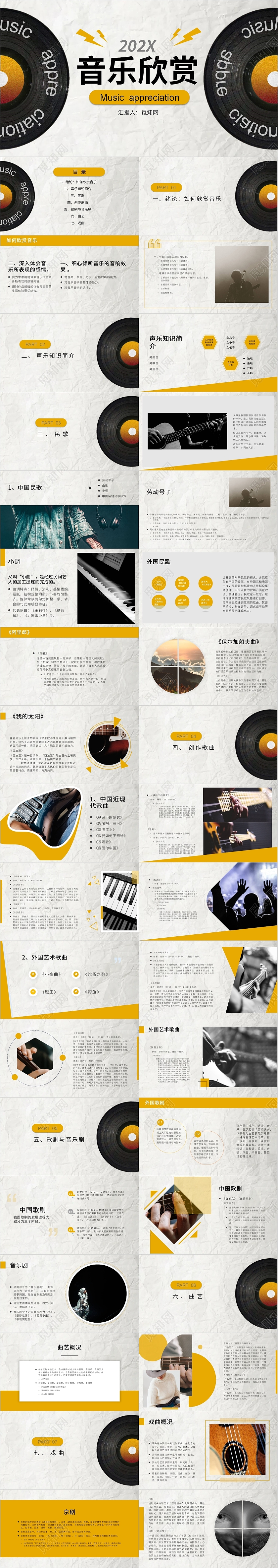 黄色简约商务音乐欣赏PPT模板营销策划教育音乐欣赏 1