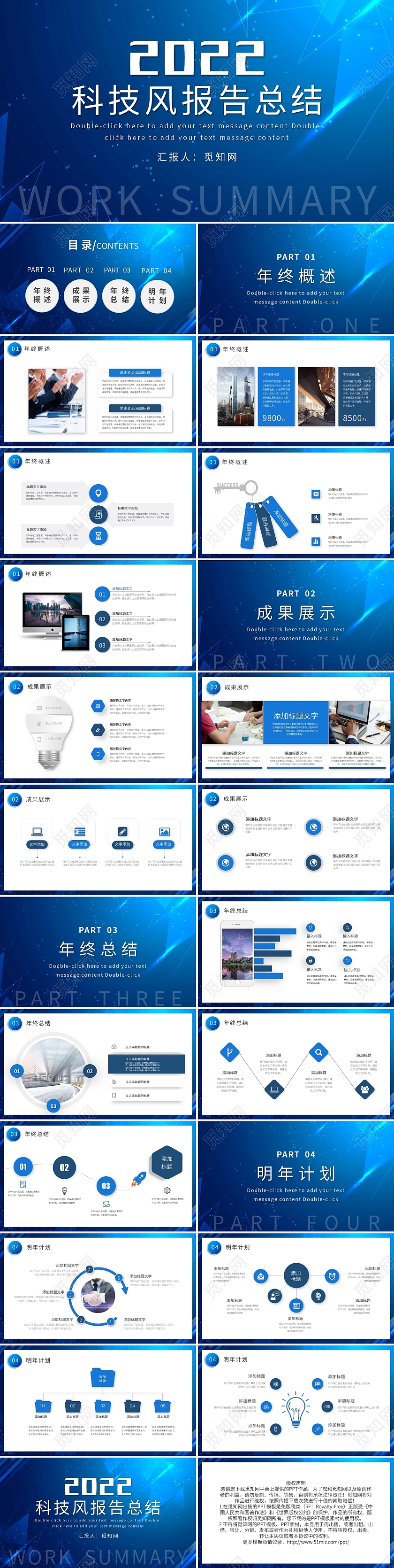 蓝色简约科技风2022述职报告工作总结年终总结PPT模板宣传PPT动态PPT