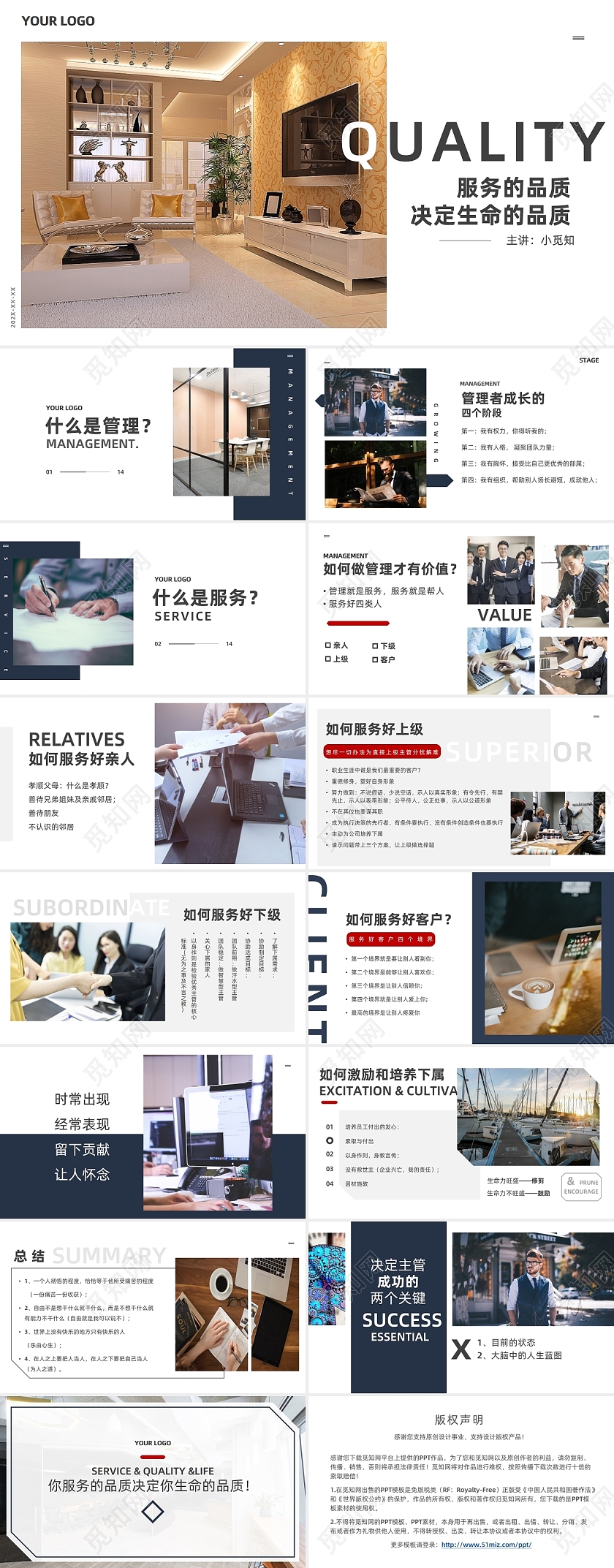 白色简约风服务的品质决定生命的品质培训PPT模板管理与服务企业培训