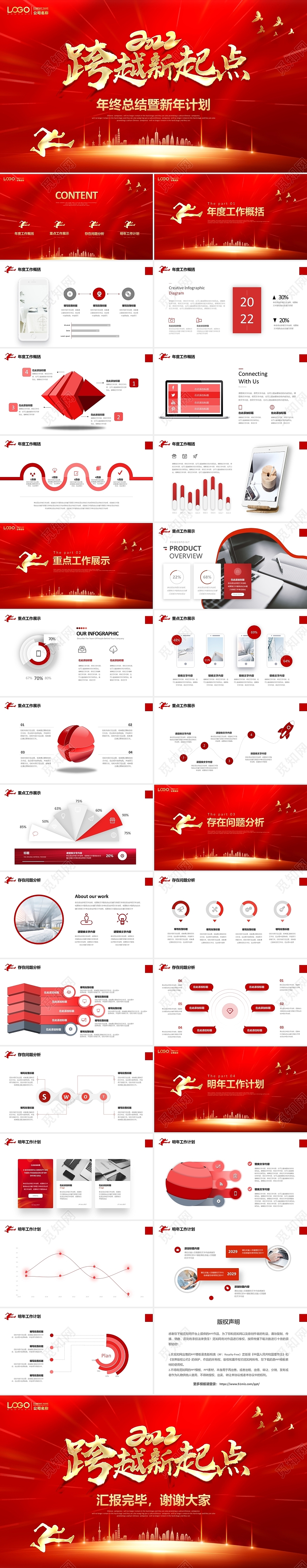 红金色跨越新起点年终工作总结2022新年计划项目汇报PPT工作总结年终总结