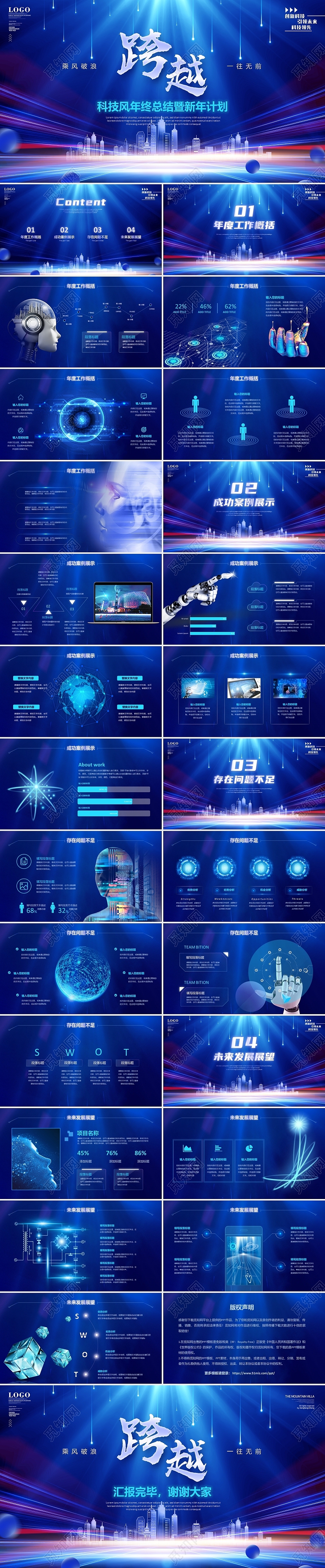 蓝色科技风跨越新起点年终工作总结2022新年计划汇报PPT年终总结新年计划