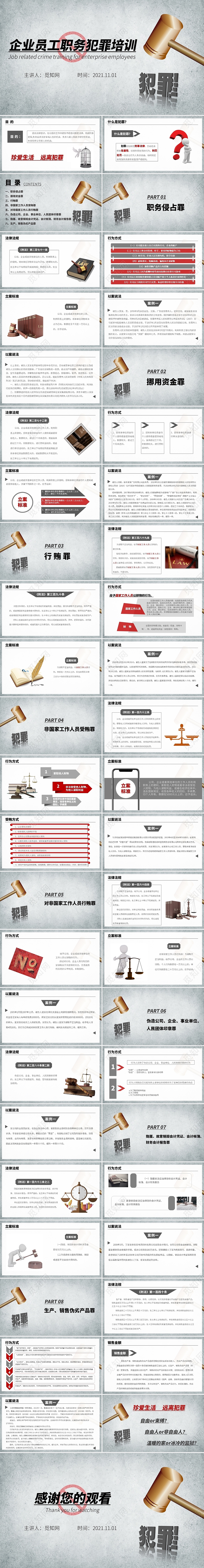 灰色简约企业员工职务犯罪培训PPT课件模板