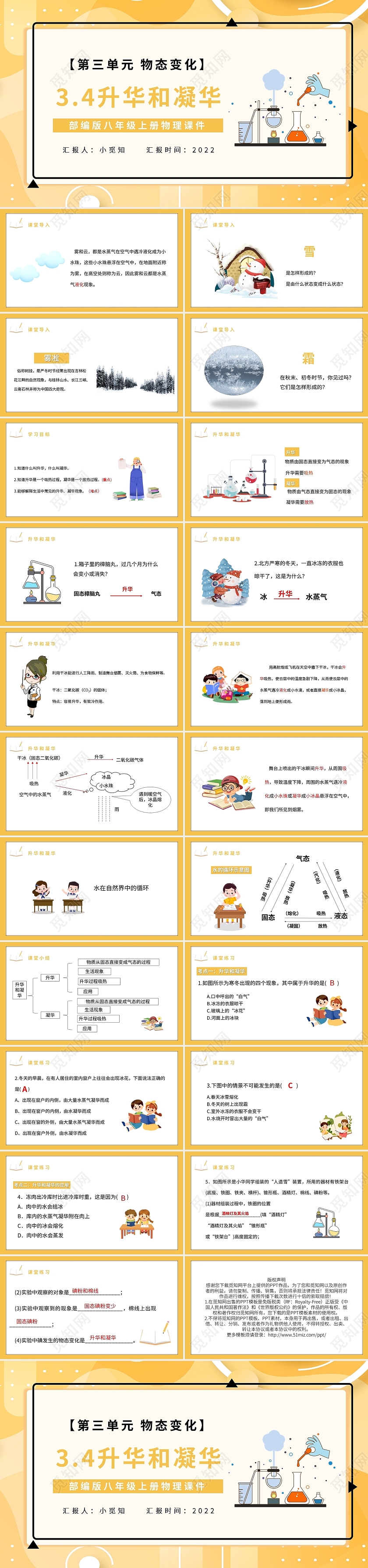 部编版八年级上册物理课件升华和凝华PPT模板宣传PPT动态P初中物理说课课件