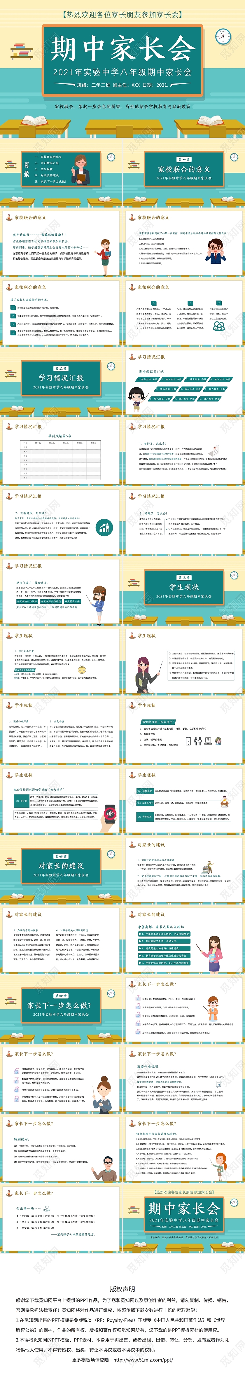绿色黑板风2021初中八年级期中家长会PPT课件