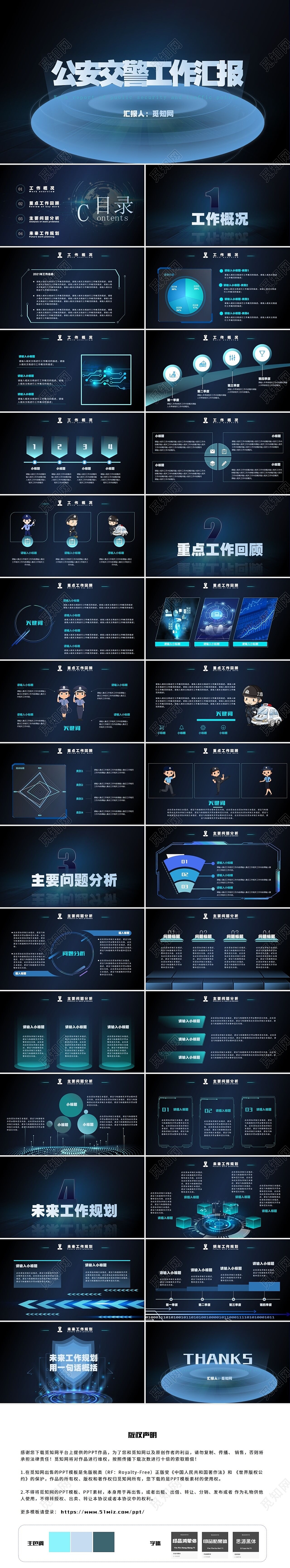蓝色科技简约商务公安警察工作汇报总结PPT模版
