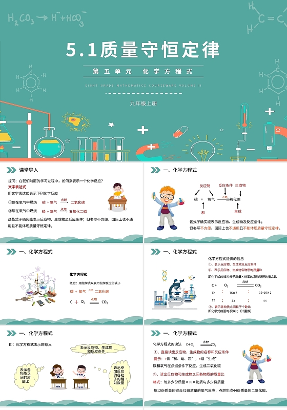质量守恒定律化学方程式九年级化学说课课件PPT模板宣传PPT