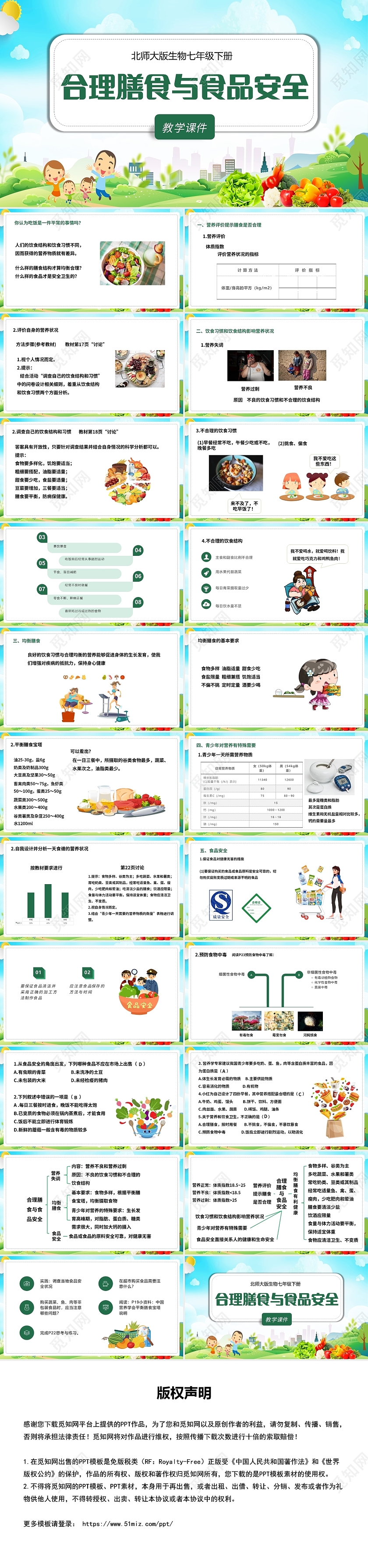 绿色简约风合理膳食及食品安全PPT模板