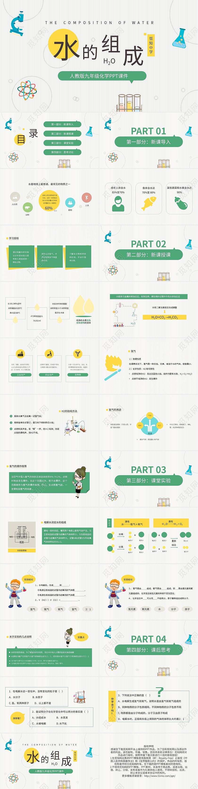 人教版九年级化学PPT课件水的组成化学说课课件PPT模板宣传