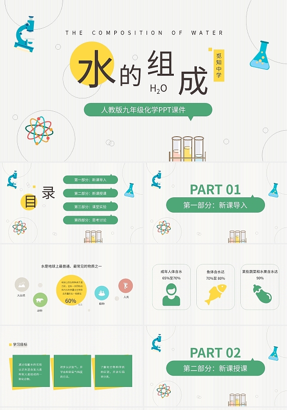 人教版九年级化学PPT课件水的组成化学说课课件PPT模板宣传