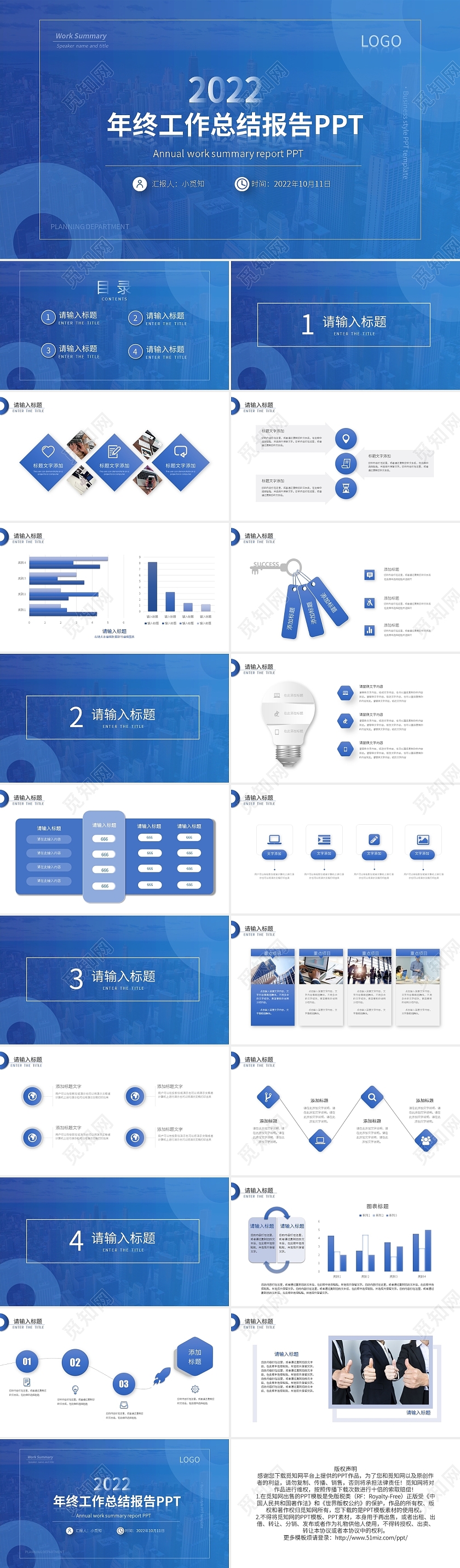 蓝色商务年终总结报告PPT模板宣传PPT动态PPT年终工作总结述职报告