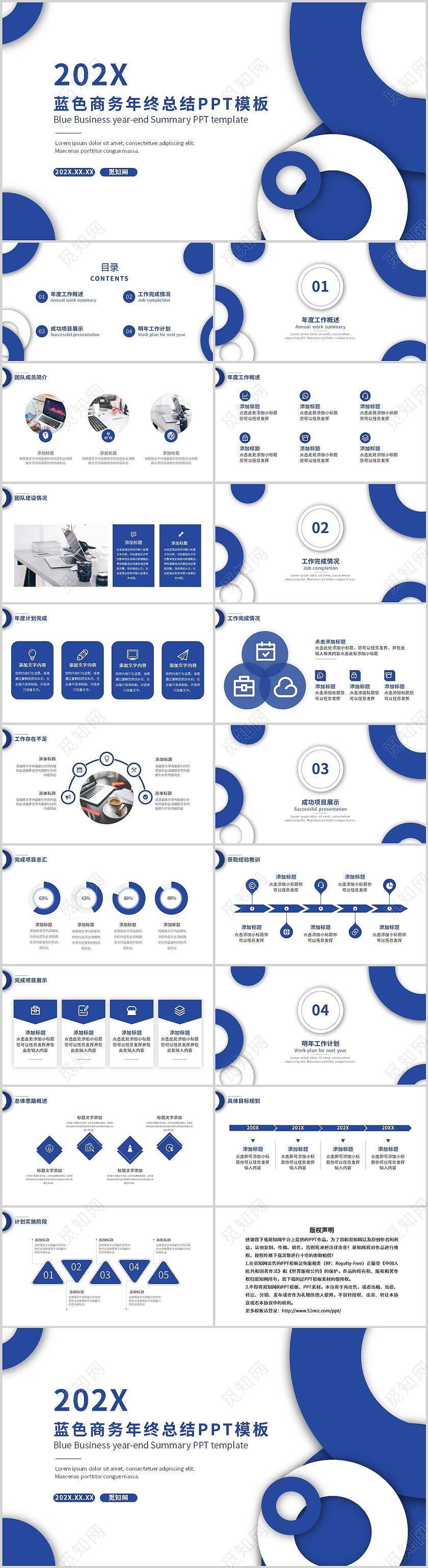 蓝色简约商务商业年终工作总结项目计划述职PPT模板年终总结
